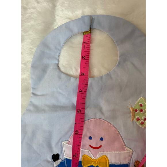VTG 80s Hand Crafted Nursery Rhyme Humpty Dumpty Quilted Fabric Blue Baby Bib - Picture 12 of 12